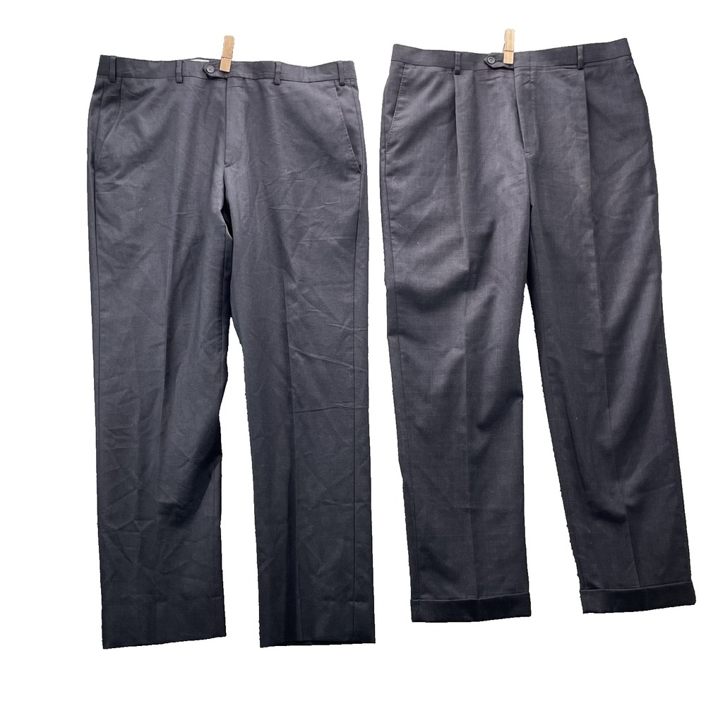 Santorelli Hart Schaffner Marx Dress Pants LOT 2 Mens 38 100% Wool Business Corp